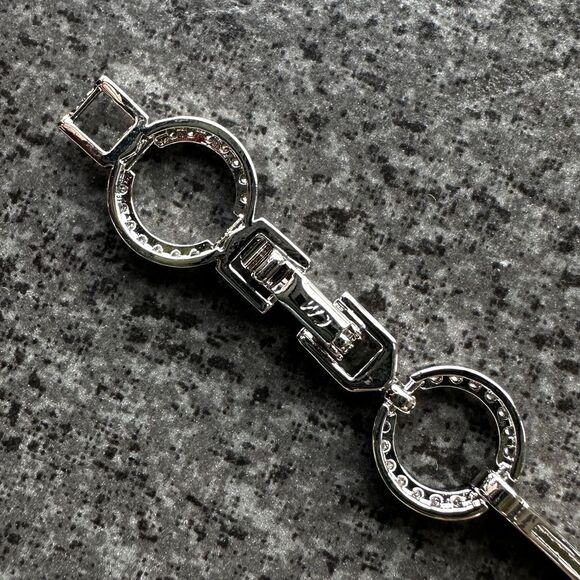 NEW Pretty Bird Pave Circular & Bar Link White Gold Plated Bracelet 6.75" / 7.5" - Picture 11 of 13